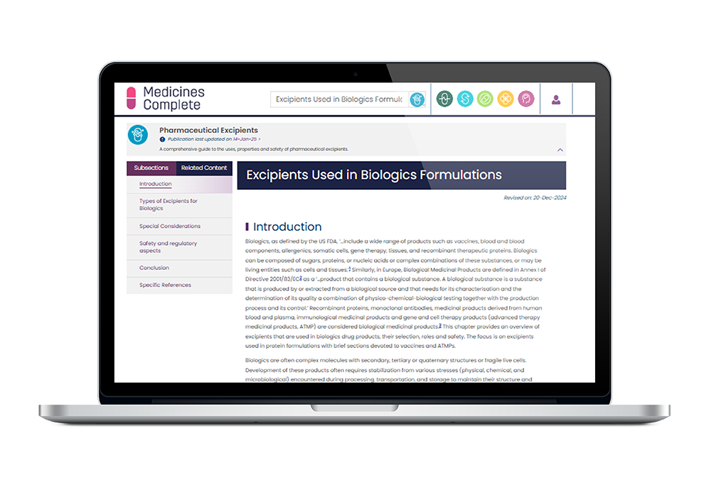 Pharmaceutical Excipients on MedicinesComplete