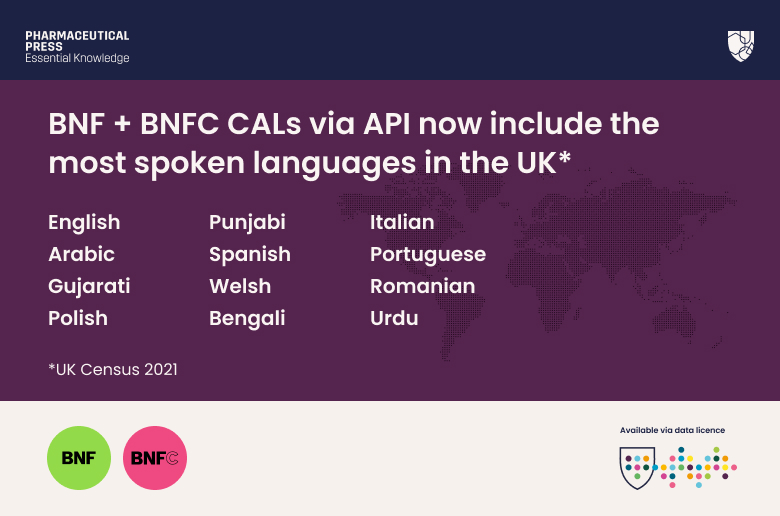 BNF and BNFC CALs via API now include the most spoken languages in the UK